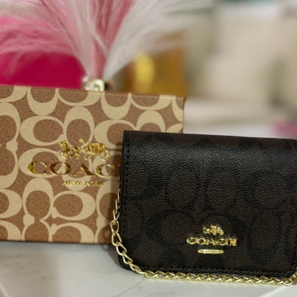 Coach Dark Brown Wallet with Gold Accents